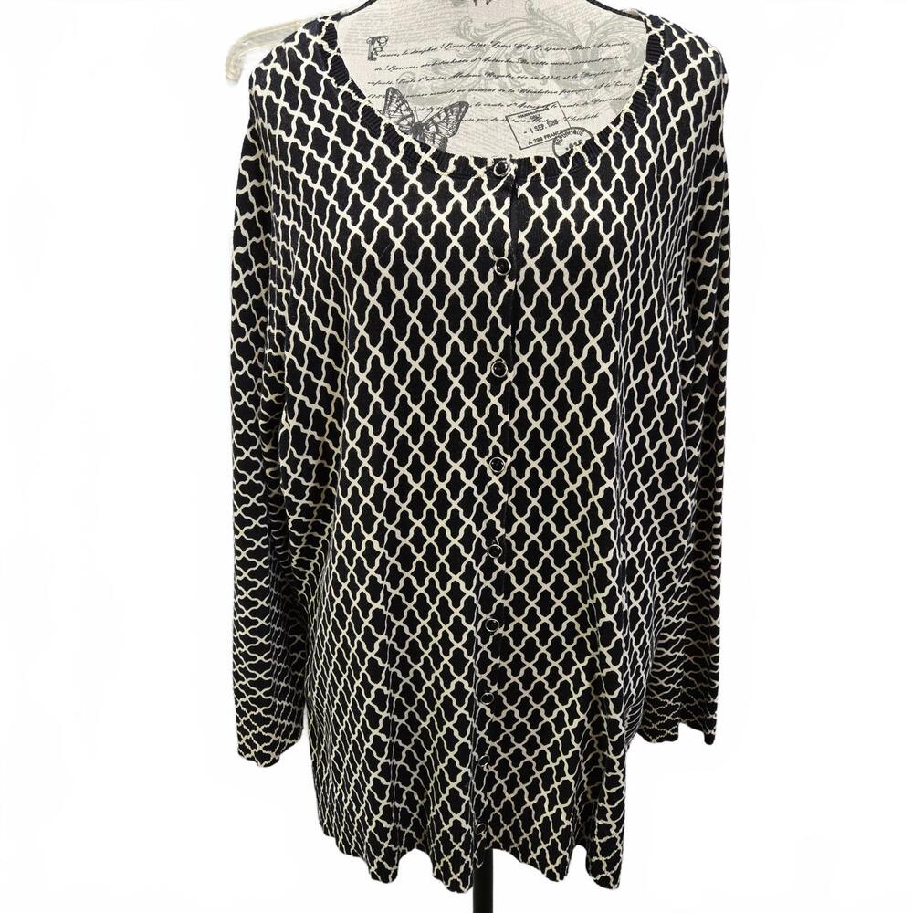 Catherines Black & White Light Weight Knit Button-up Scoop Neck Sweater Size 2X
